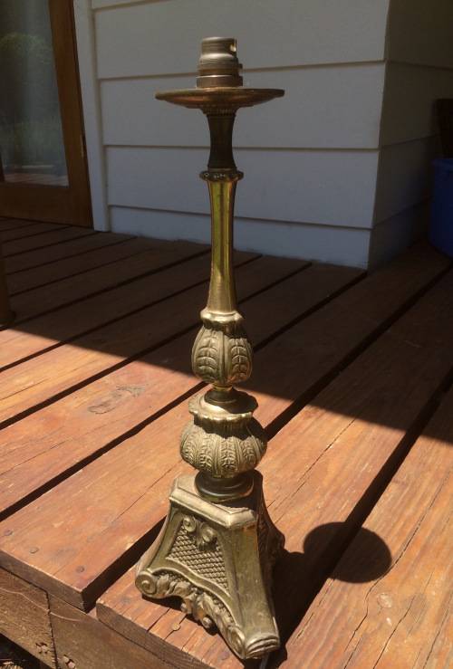 *RESERVED RETHA* Solid Cast Brass Lamp Stand - Ornate Detail *WORKING*