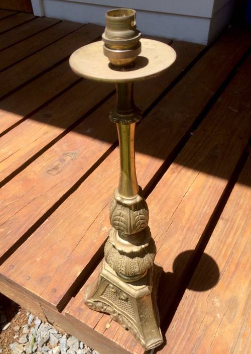 *RESERVED RETHA* Solid Cast Brass Lamp Stand - Ornate Detail *WORKING*