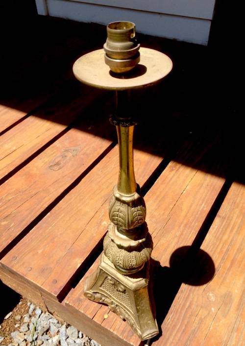 *RESERVED RETHA* Solid Cast Brass Lamp Stand - Ornate Detail *WORKING*