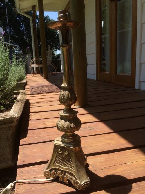 *RESERVED RETHA* Solid Cast Brass Lamp Stand - Ornate Detail *WORKING*