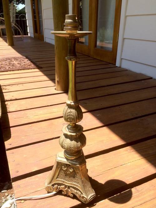 *RESERVED RETHA* Solid Cast Brass Lamp Stand - Ornate Detail *WORKING*