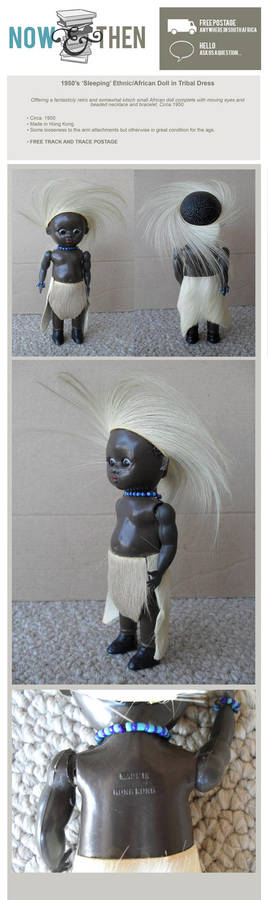 1950's SLEEPING ETHNIC / AFRICAN DOLL IN TRIBAL DRESS NOW AND THEN