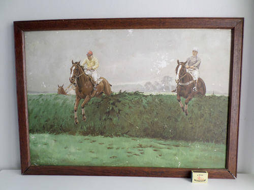 *1/2 PRICE* VINTAGE HAND-COLOURED "CASTLE BEERS" ADVERTISING POSTER CIRCA.1920 -(HORSES-SHOWJUMPING)