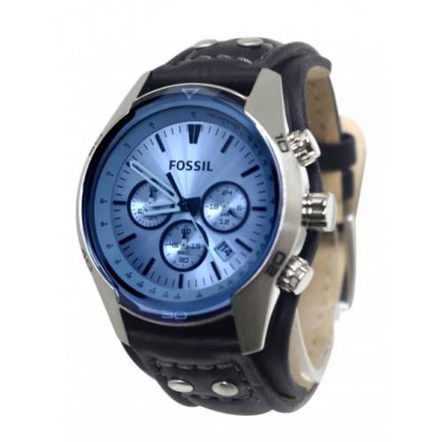 Fossil Blue Black leather Chronograph Watch