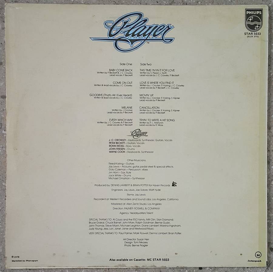 PLAYER - PLAYER Vinyl, LP, Album Country: South Africa Released: 1977