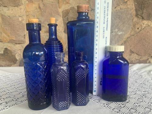 6 Vintage Blue Bottles