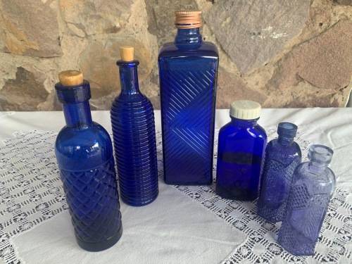 6 Vintage Blue Bottles