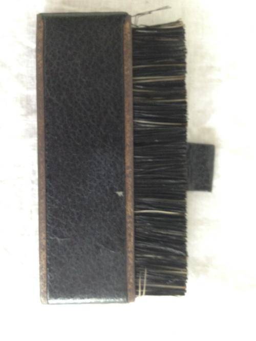VINTAGE BLACK LEATHER MINI TRAVEL CLOTHES BRUSH