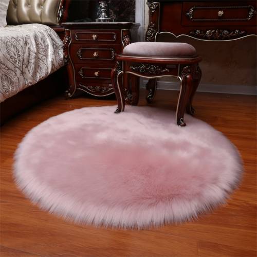 Fluffy Round Rugs-plain dust pink