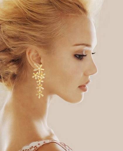 Gold / Silver / Black - Flower Design Rhinestone Earrings - Ultra Long Earrings