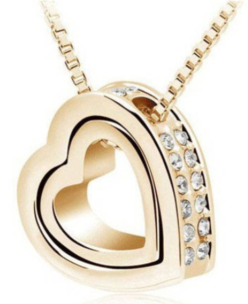 EXQUISITE 18K Gold Plated Double Heart Pendant Made With Swarovski Elements