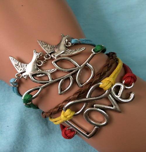 Colorful Braided Leather Rope Leaves Bird LOVE Infinity Charm Bracelet!!