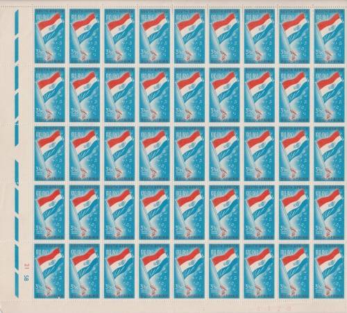 1961 Decimal 3½c-issue part sheet with 7 out of 10 listed varieties