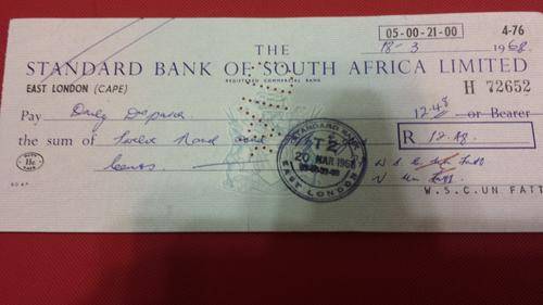 100 x  OLD STANDARD BANK CHEQUES (EAST LONDON, CAPE). MANY IN SEQUENCE. Numismatic!