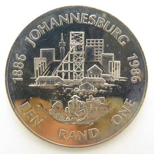 PROOF!!! 1986 South Africa Silver R1 Johannesburg Mining Commission 1886 -1986. SILVER!