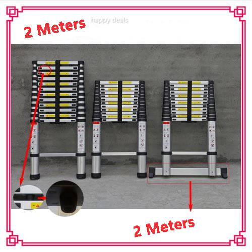 2M Straight Ladder Aluminum Multipurpose Retractable Portable Extension Telescopic Ladder