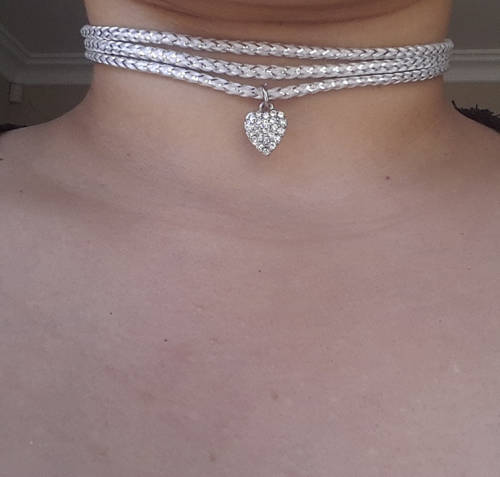 White and Silver Heart Choker