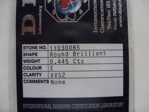 ** 0.44ct** Natural Round Brilliant Diamond. E / VVS2 (Certified)