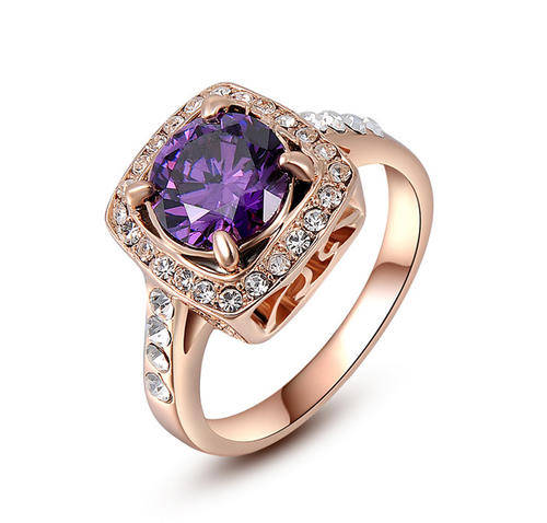 Charming Swarovski Women's Square Ring Rose Gold Size 6