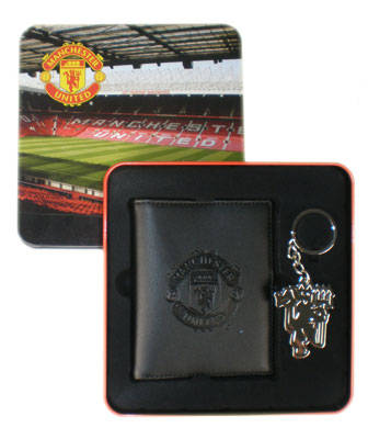 Man Utd Leather Wallet & Key Ring Gift Set