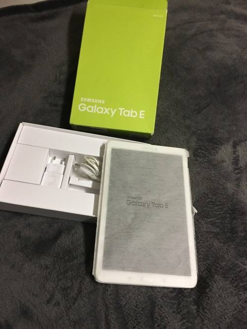 Samsung Tab E tablet with accessories