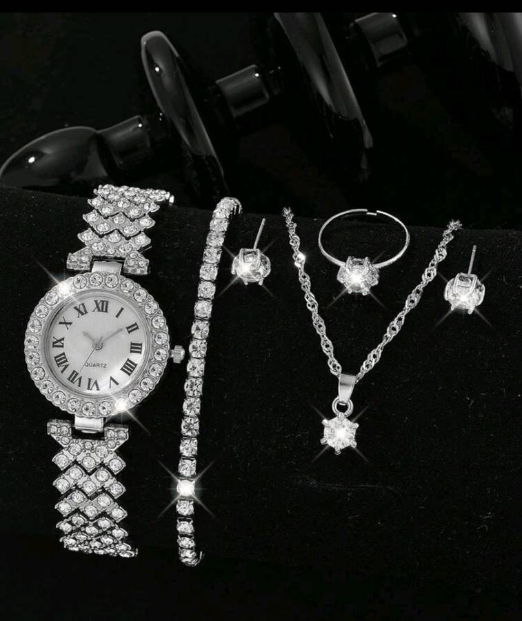 6pc luxurious diamond decor geneva  Quartz Watch set for her
