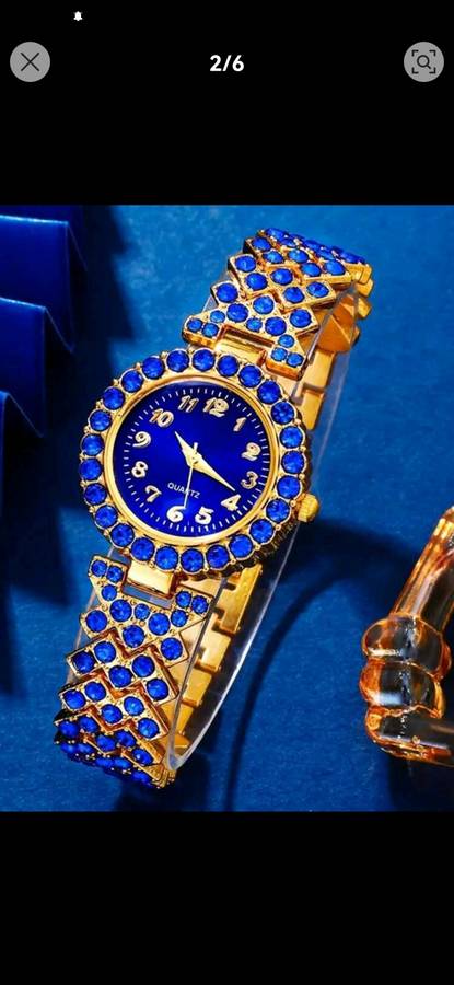 6pc luxurious woman Quartz Watch set with blue diamond decor