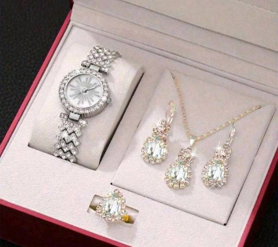 Wow amazing luxurious woman  5pcs  Diamond decor Quartz Watch set