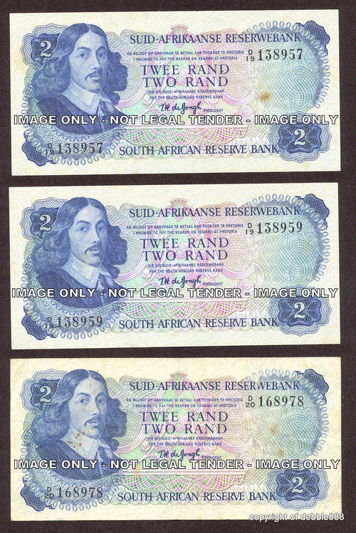 TW de JONGH - 3 x TWO RANDS - 1974 - SECOND ISSUE - A/E