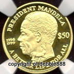 GOLD TENTH OUNCE $50 !!! PF69 UC - Nelson Mandela 2004- from SIERRA LEONE - "A Better Life For All "
