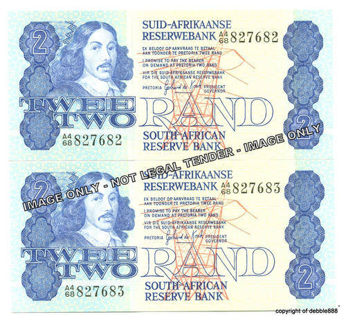 GPC de KOCK - 2 x UNC TWO RANDS in SEQUENCE - 1981 SECOND ISSUE (A4/68 prefix) A/E - 827682/3