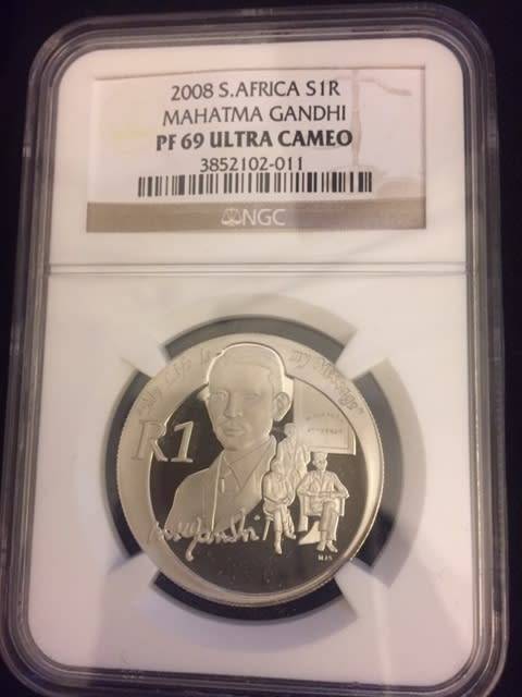 R1 GANDHI*** Silver 2008 Silver R1 *** PF69 *** add to your collection