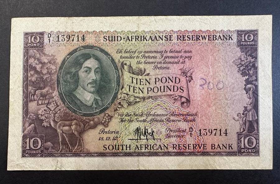 TEN POUNDS - MH De Kock 1952 (D1) - Third (& Only) Issue - great condition, still crisp