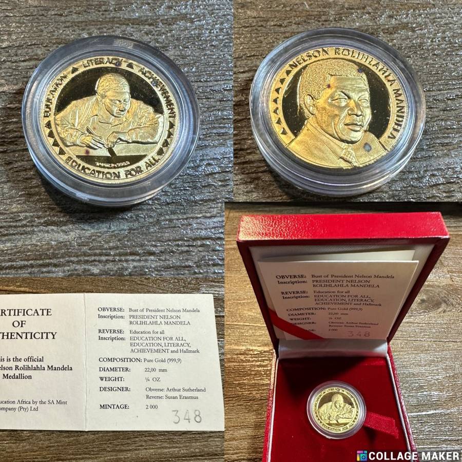 GOLD MANDELA 1/4 ounce - Education for All - SCARCE - 2000 mintage, highly collectable, includes COA