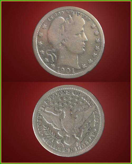 1901 Silver 1/4 Barber Dollar