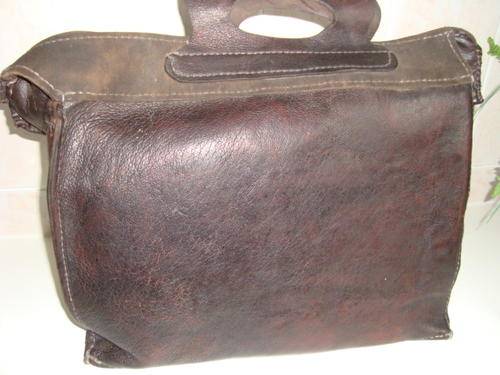 old SUEDE and COW LEATHER BRIEFCASE - stiched by hand