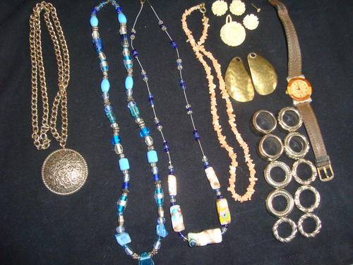 vintage NECKLACES, EARINGS, PENDANT,  ladies WATCH and SCARF rings