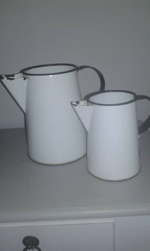 2 X vintage ENAMEL MILK/WATER JUGS