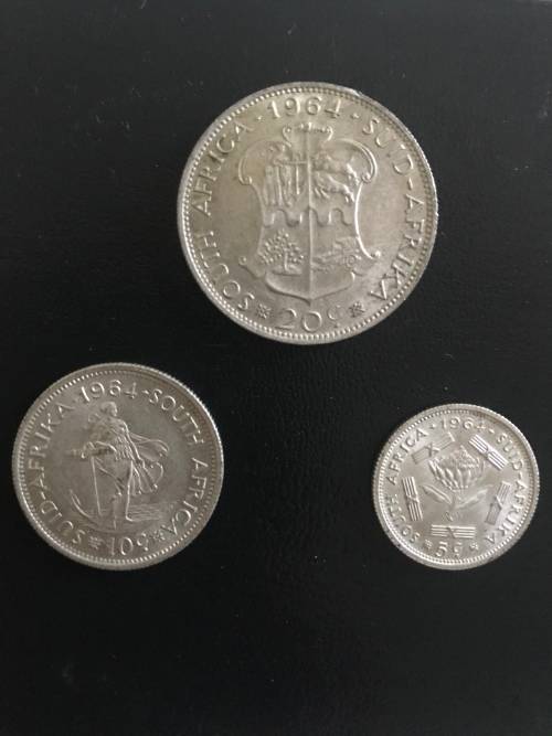 1964  5 / 10 / 20  CENTS  FIRST DECIMAL  VAN RIEBEECK  EXCELLENT  CONDITION