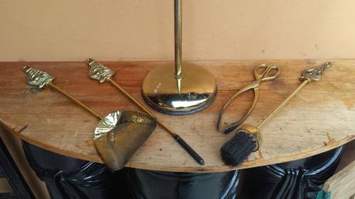 Large brass fire irons.