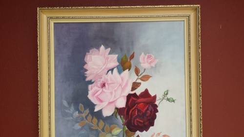 Beautiful pink & red roses oil painting.