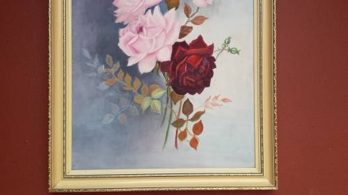 Beautiful pink & red roses oil painting.