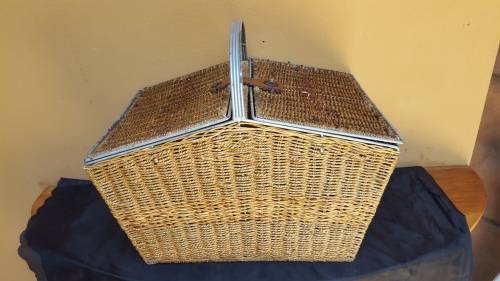 Old wicker picnic basket.