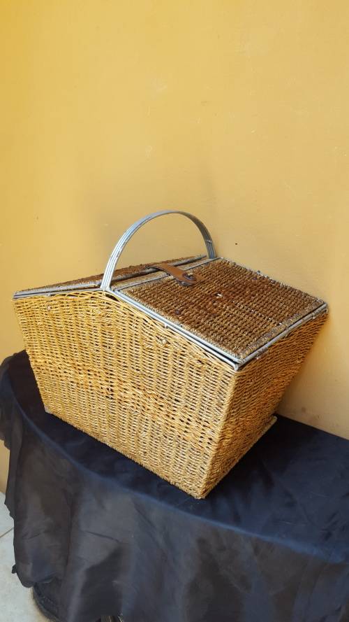 Old wicker picnic basket.