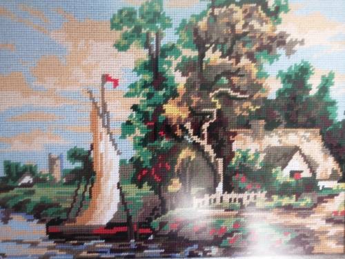 Beautiful sailing boat framed tapestry.