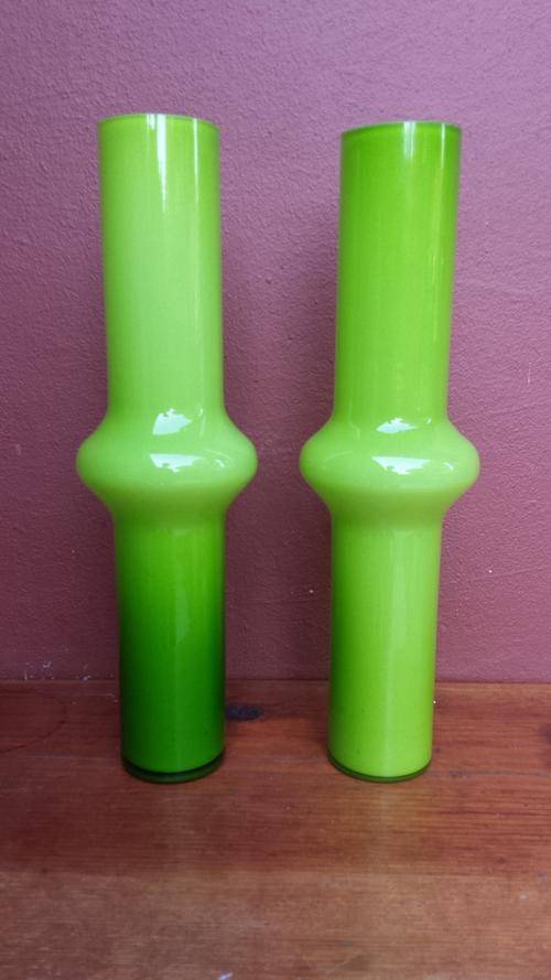 Pair of glass bamboo vases.