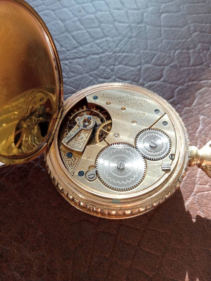 Antique 14 K Gold-filled Full Hunter Waltham Pocket Watch