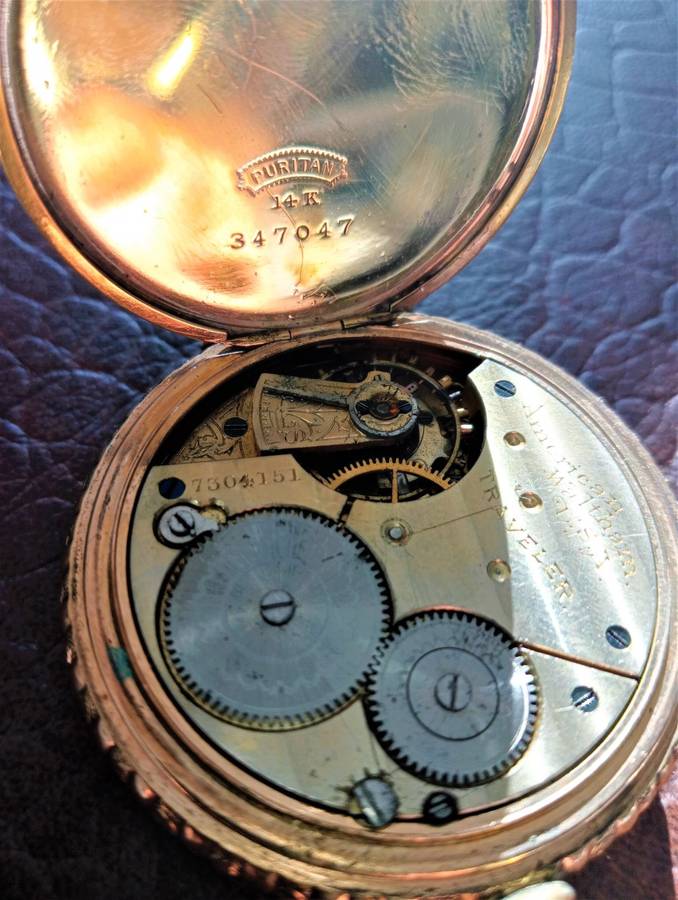 Antique 14 K Gold-filled Full Hunter Waltham Pocket Watch