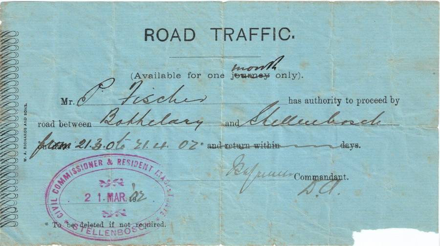 Anglo-Boer War Road Traffic Pass