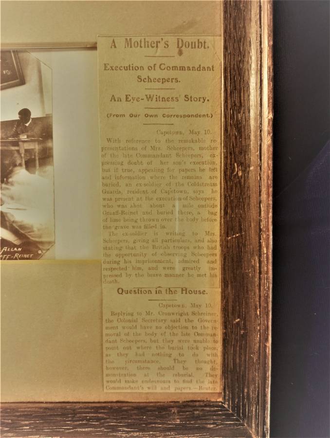 Comdt. Gideon Scheepers Framed Exhibit (Anglo-Boer War)